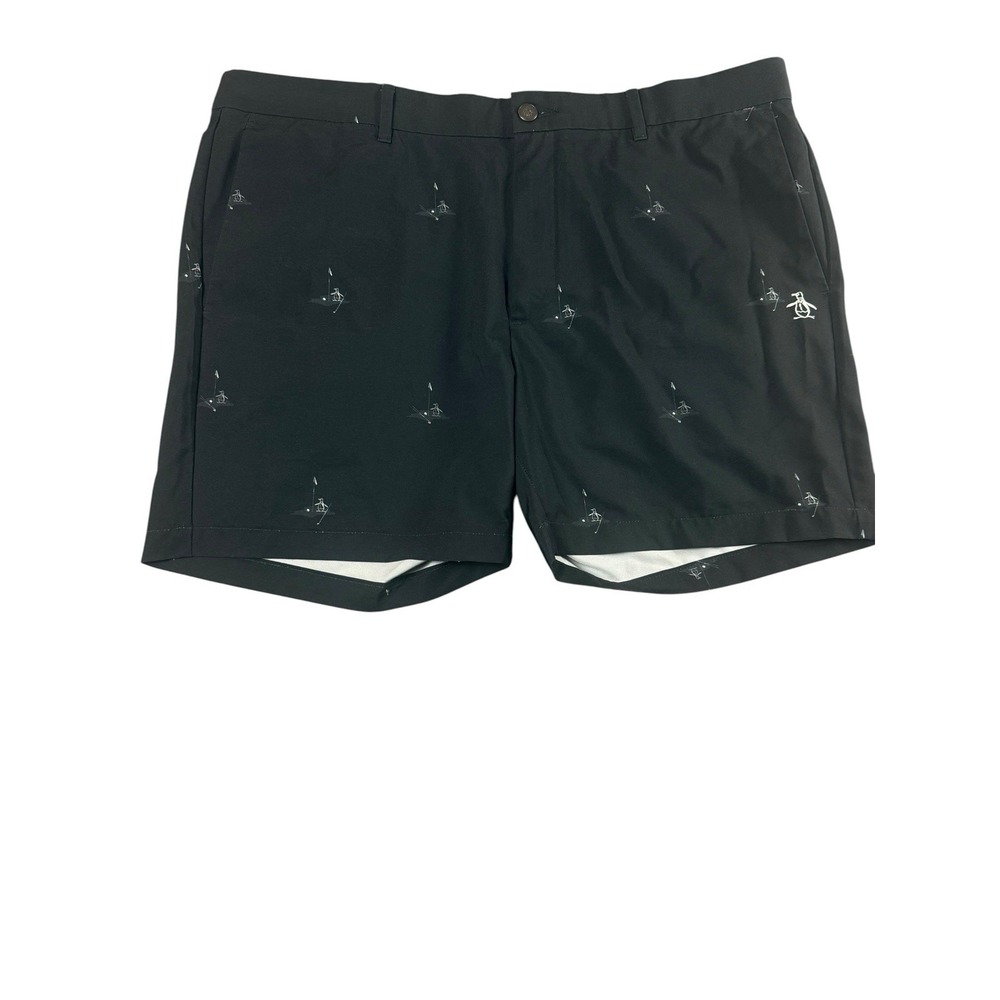 ORIGINAL PENGUIN Men's Golf Shorts Black All Over Pete Print Stretch 38